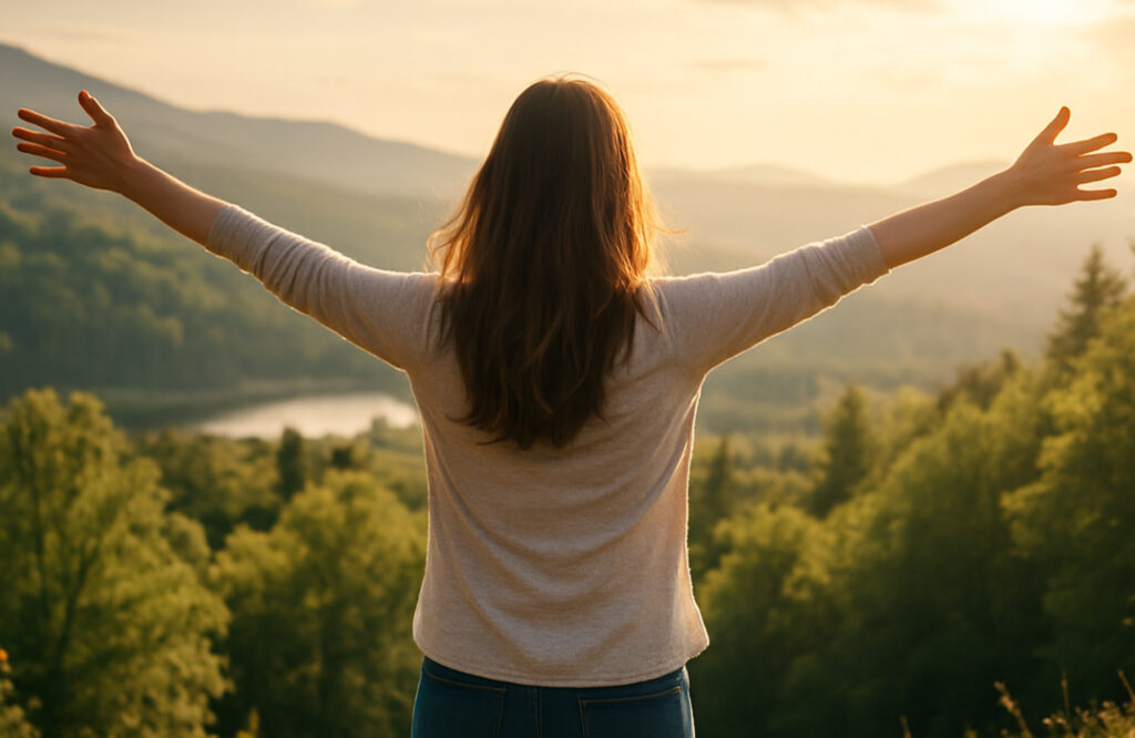 woman happy at sunrise-quit smoking