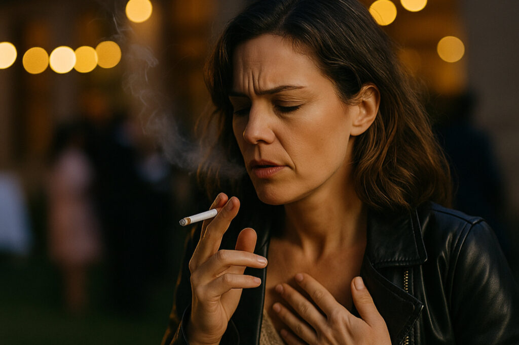 Woman smoking and not breathing well