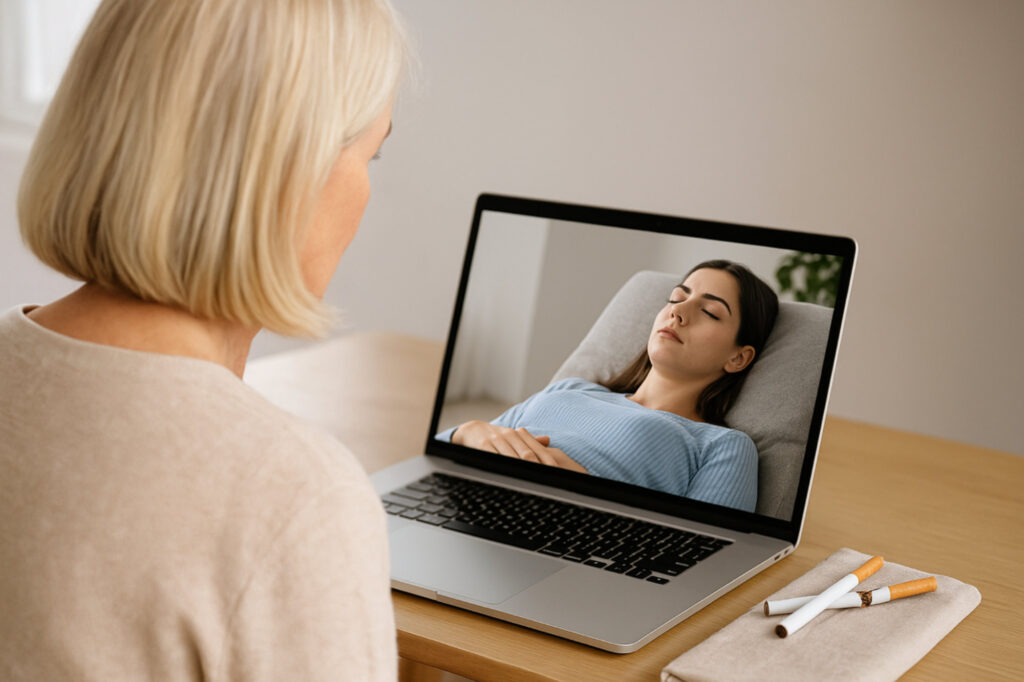 Woman taking hypnotherapy session online