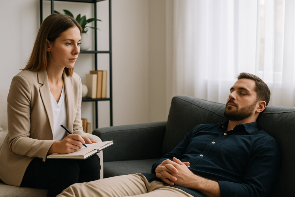 Woman taking hypnotic session